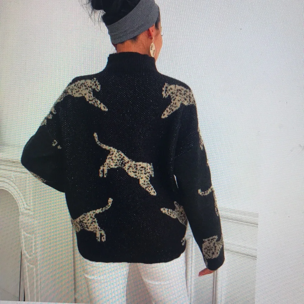 Leopard Print Black Sweater - Picture 2 of 6